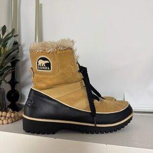 Sorel Tan and Black Winter Faux-Fur Trim Snow Boots